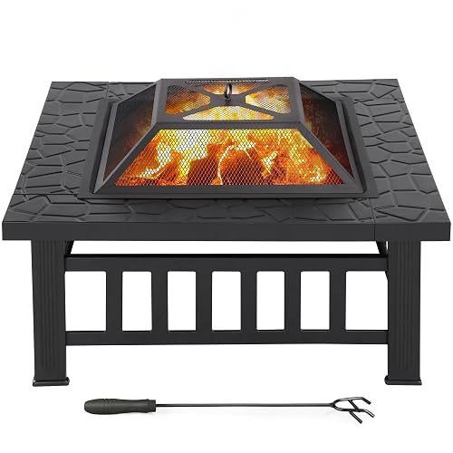 Yaheetech Brasero Extérieur 3 en 1 Carrée Multifonctionnelle 81x81x50cm pour