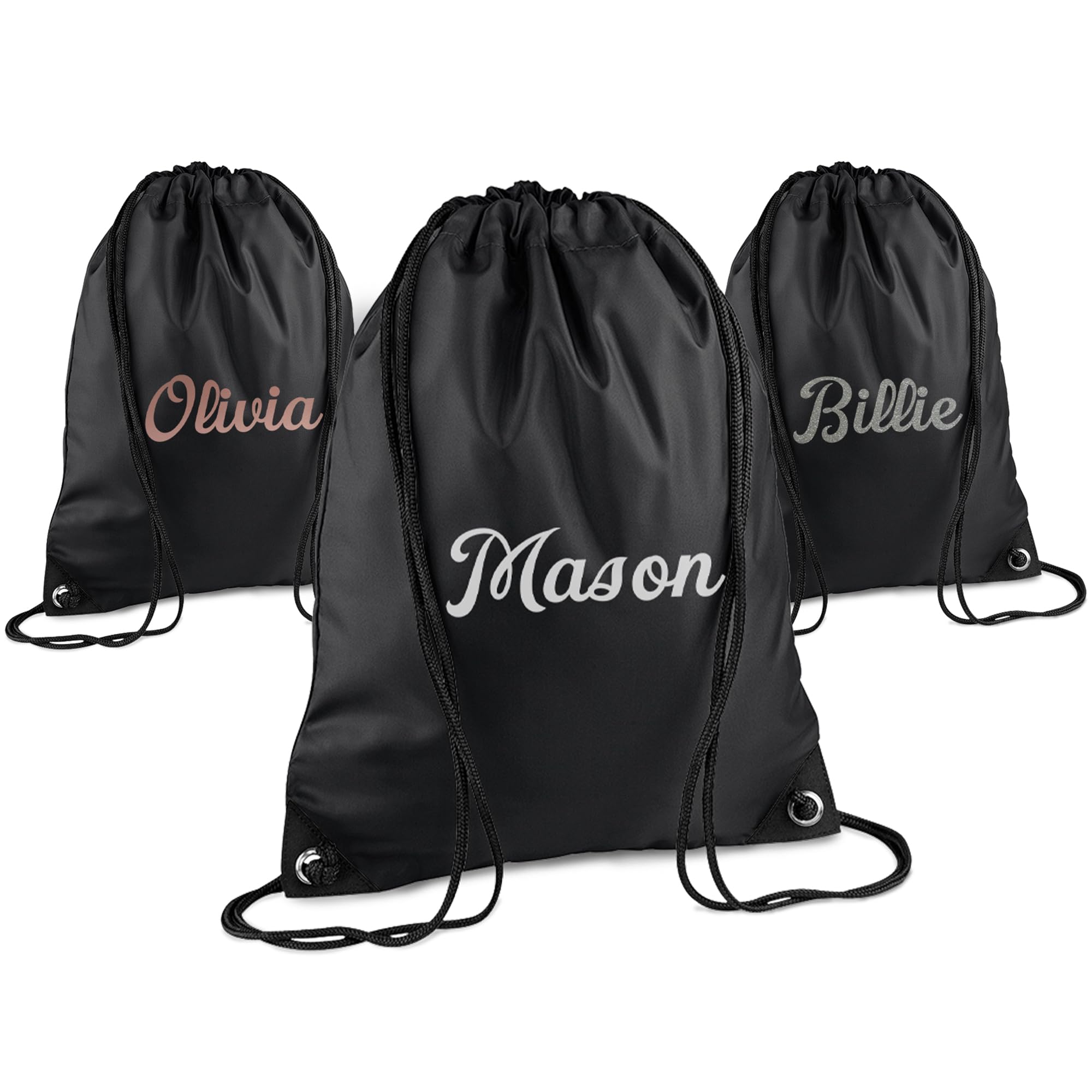 Print Maniacs Personalised Drawstring Bag for Kids Back to School PE Bag, Swim Bag with Name Ideal for Boys, Girls, Toddlers,and Primary School Students Perfect School Bag Black