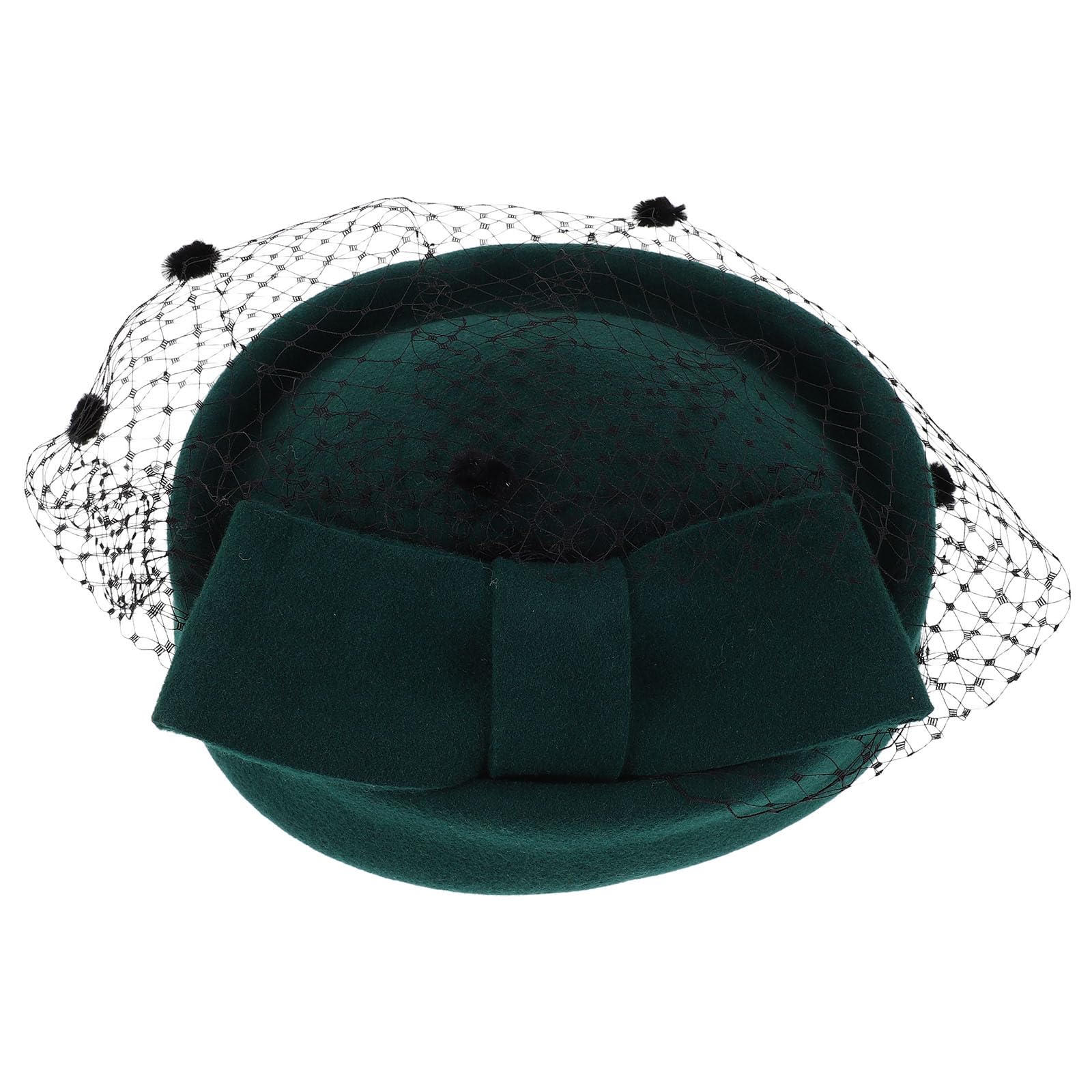 Cappello Fascinator da Donna Stile Vintage Inglese in Lana Verde con Velo e Fiocco per Matrimoni e Feste Invernali Eleganti