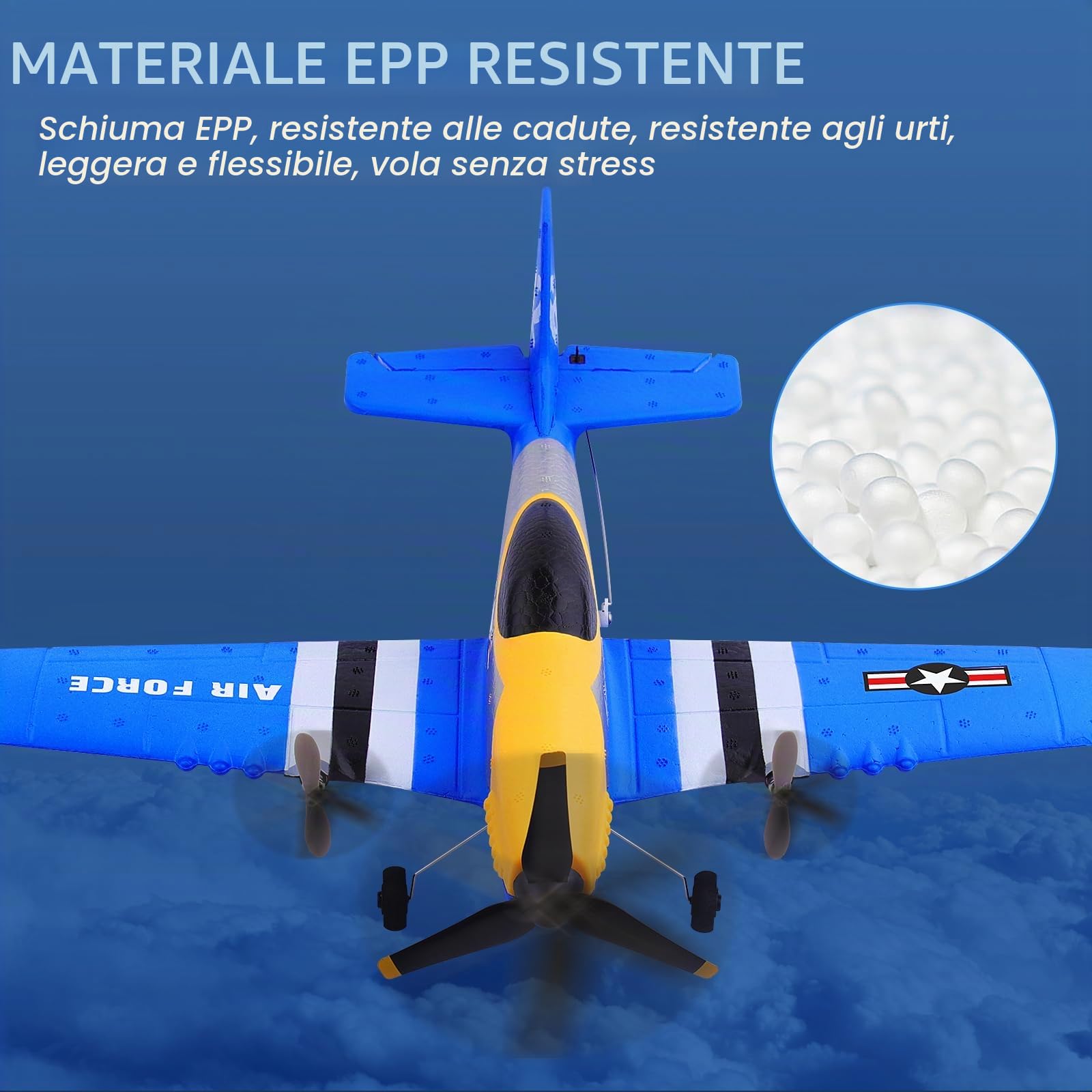 Henakmsl Aereo Telecomandato 3CH, P51D Mustang Fighter RC 2.4 Ghz Con 2 Batterie, Radiocomandato RTF per Bambini/Adulti/Principianti