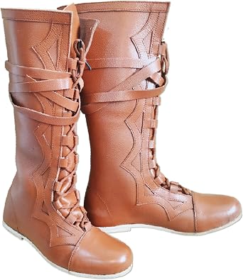 Medieval Leather Boots Lace Up Ren Faire Costume Shoes Viking Mens Long Boot Retro Larp Sca Shoe Festival Renaissance Period Footwear