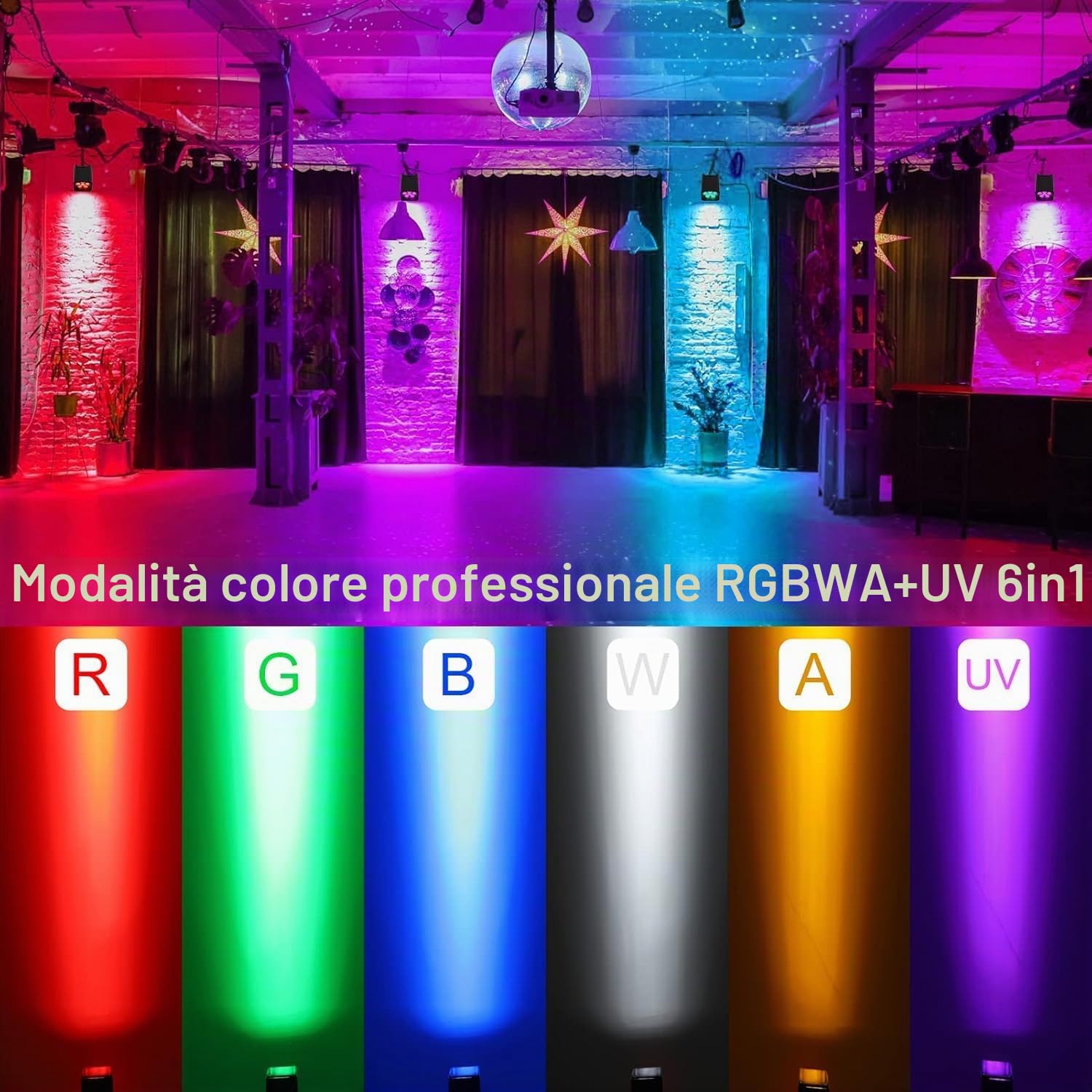 Faretto LED a batteria, 108 W, RGBWA-UV, con controllo app, batteria LED Par con DMX e telecomando per feste, club, bar, Halloween, Natale