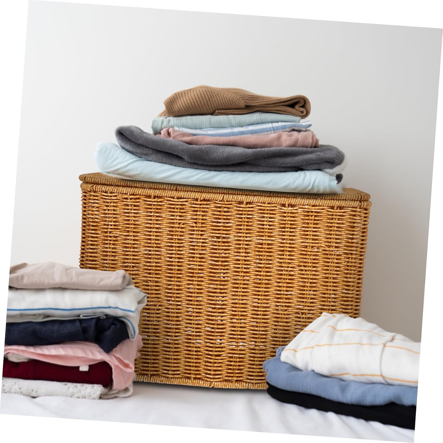 Gatuida Crimp Storage Box Woven Basket for Organization Sturdy Photo Storage Multi-purpose Organizing Bins