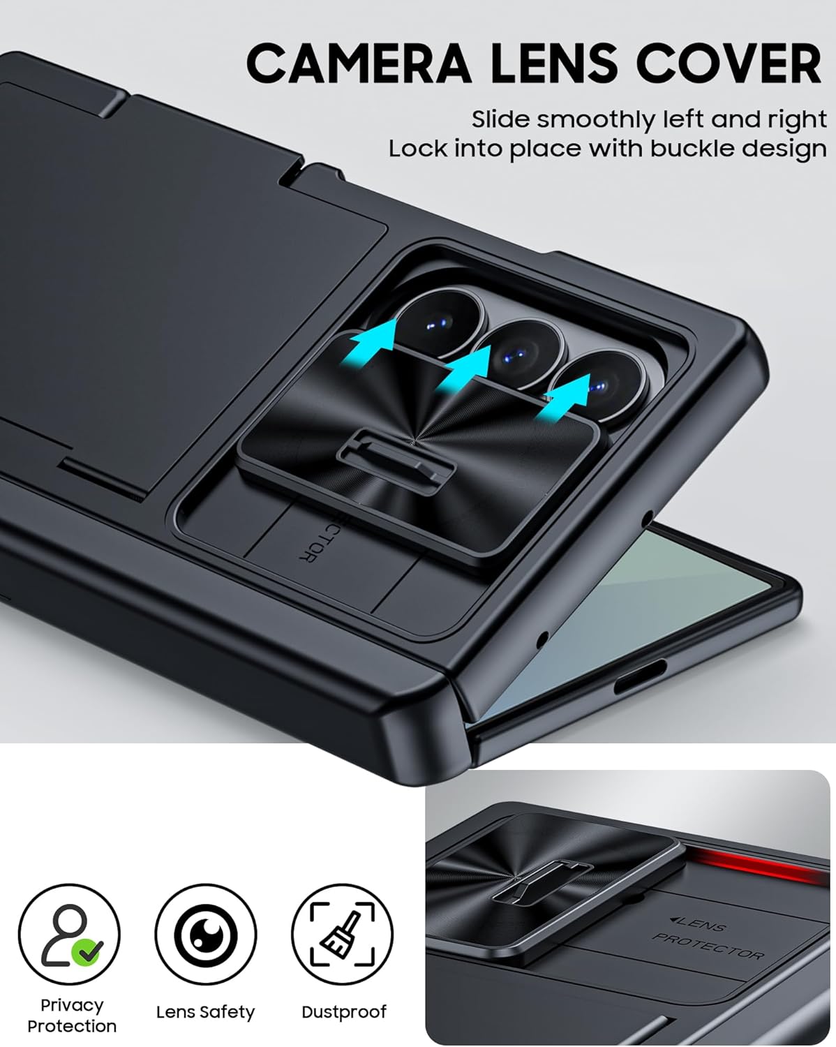 Vizvera for Galaxy Z Fold 7 Case Wallet,RFlD Cards Holder [Kickstand][Privacy Screen Protector][Camera Cover] Shockproof Silicone Protective Phone Case for Z Fold 7 2025-Black