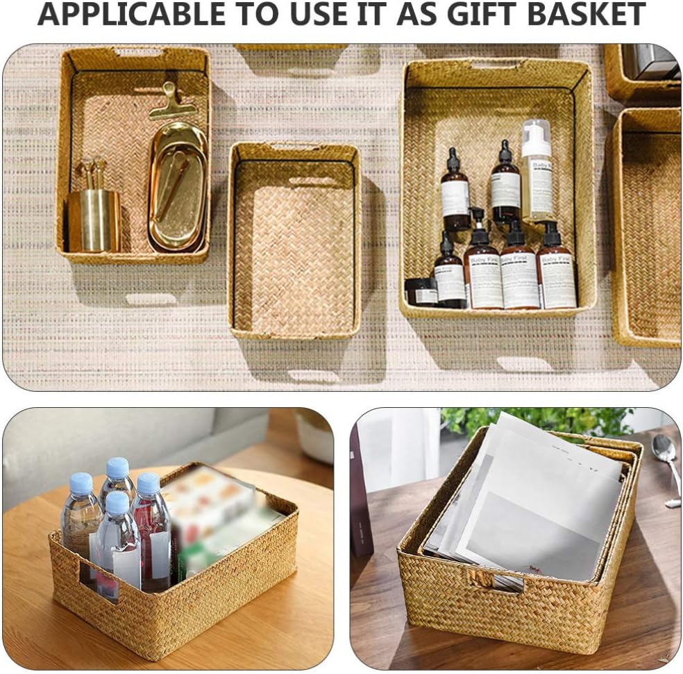 Basket Set Straw Basket Hand- Woven Storage Baskets with Handles Wicker Baskets for Organizing Decorative Baskets Farmhouse Decor XL Basket Set Small Wicker Baskets