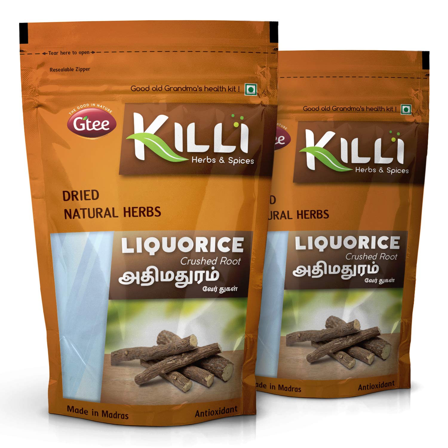 KILLI Liquorice | Adhimadhuram | Mulethi | Irattimadhuram | Yashtimadhu Root Crushed, 100g (Pack of 2)