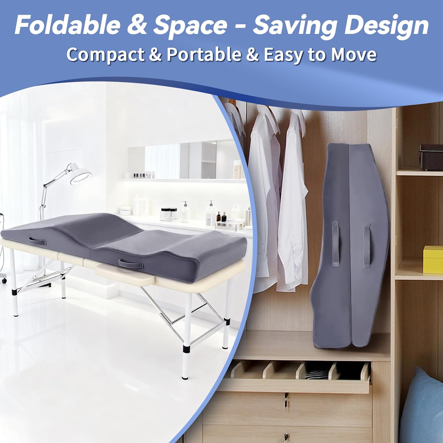 Lash Bed Topper, Ergonomic Curvy Massage Table Foam Topper, Non-Slip Esthetician Bed Cushion with Removable Washable Cover for Beauty Salon, Waxing/Eyelash/Spa/Tattoo/Facial, 71"×28"×7" (Grey)