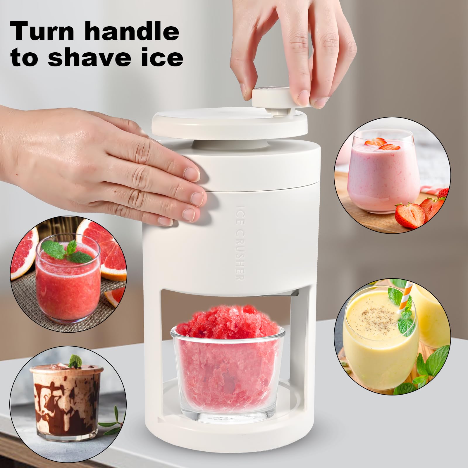 Máquina de afeitar de hielo portátil y máquina de cono de nieve, máquina de hielo afeitado manual de alta calidad para el hogar con manivela, máquina de granizado y trituradora de hielo. Ideal 4