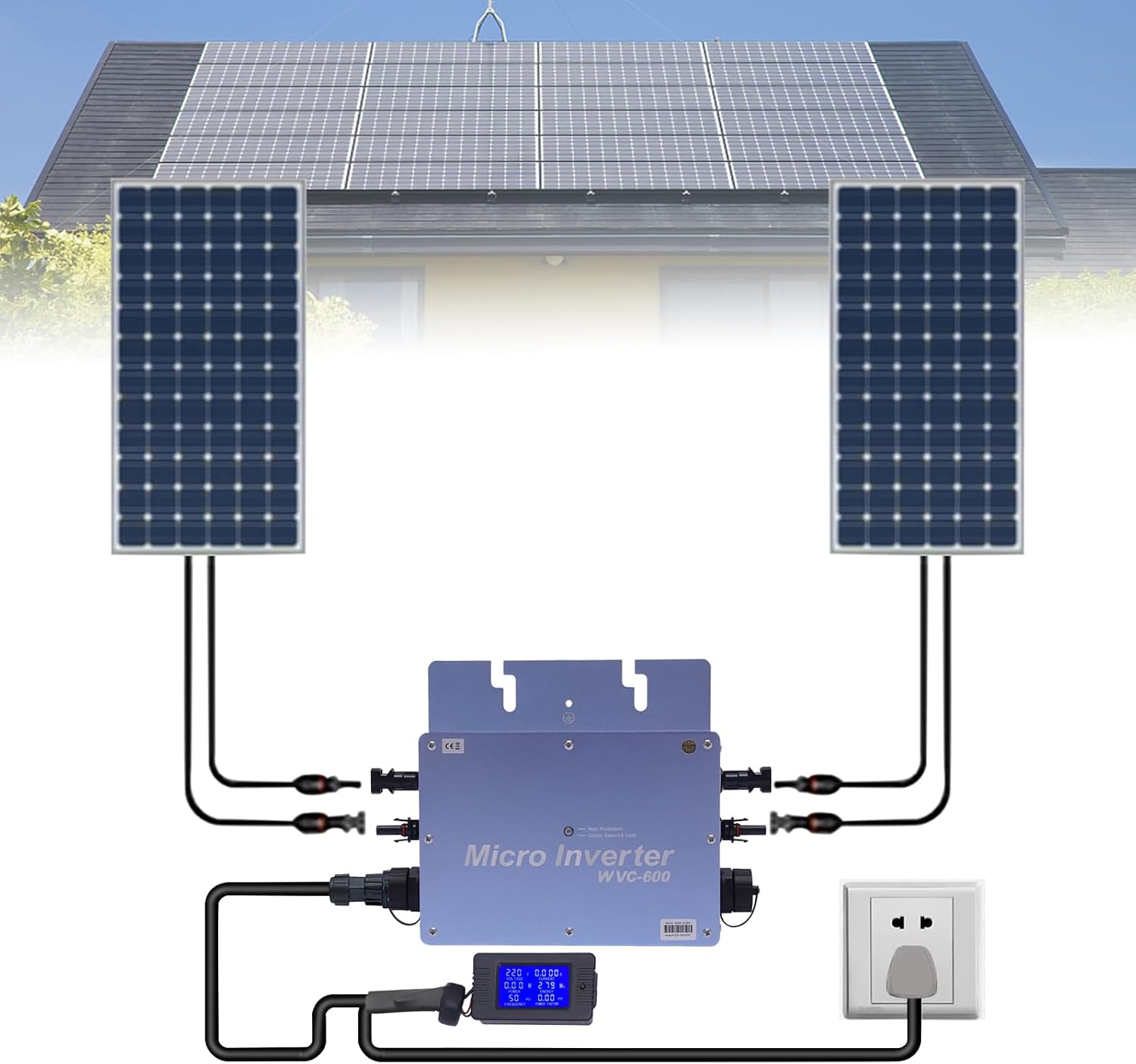 600W Solar Grid Tie Micro Inverter with AC Data Monitoring Display Screen, Waterproof IP65, for 30V 36V Solar Panels & 36V Batteries, for Commercial and Various Household Appliances (Blue)