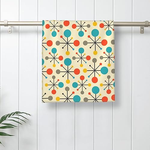 Miniatura 5 de Mid Century Fifties - Juego de 2 toallas de mano modernas atómicas retro para baño, suaves, absorbentes, amarillas, para baño, cocina, playa, spa,