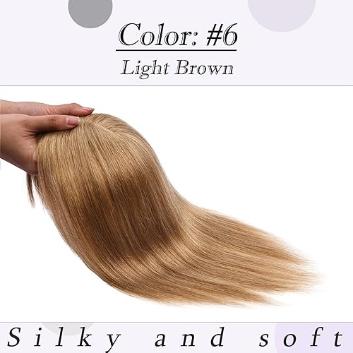 Miniatura 3 de Toppers para el cabello para mujeres con cabello delgado, base de seda real con flequillo, toppers para mujer, con clip en el cabello para mujer,