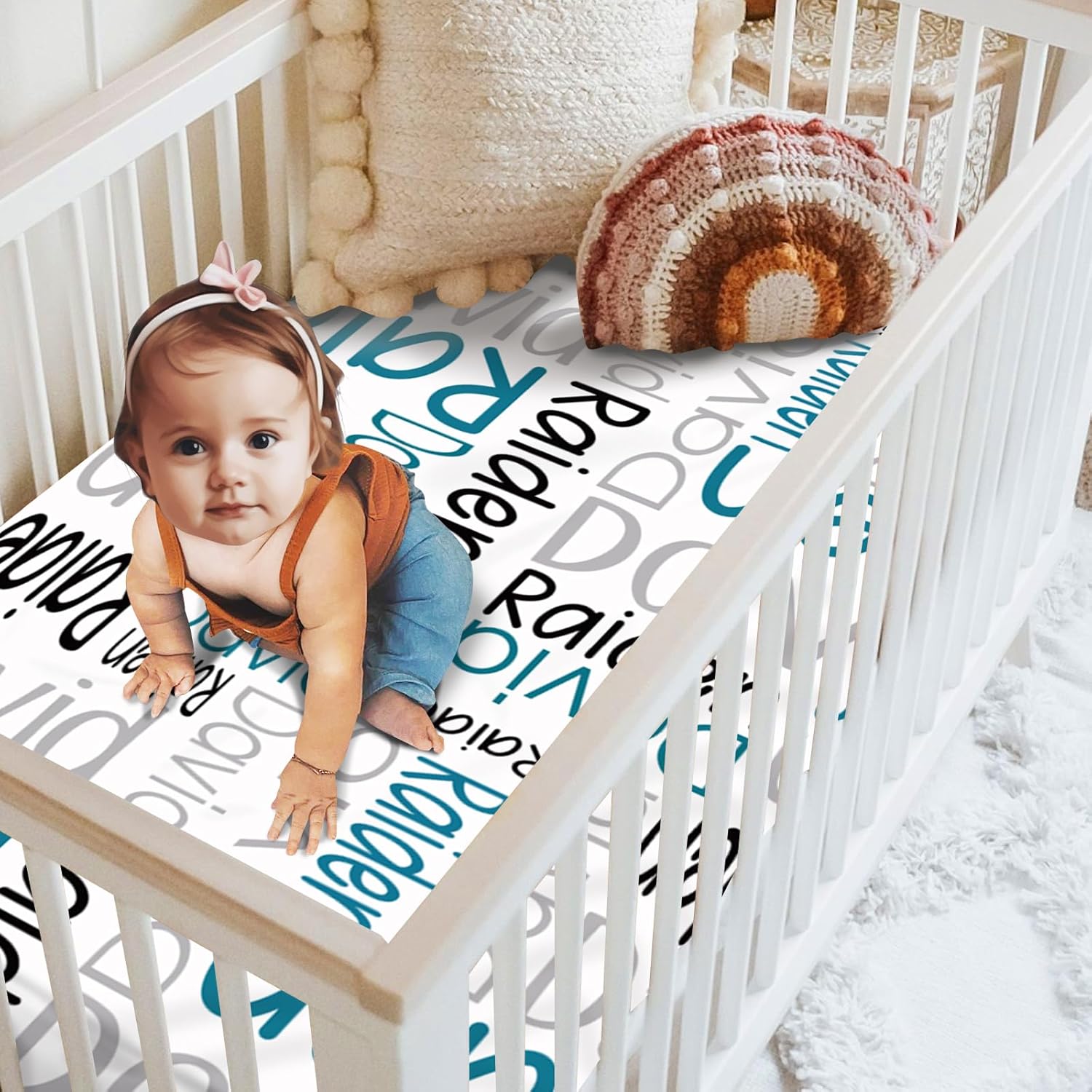 Custom Crib Sheets for Boys - Fitted Crib Sheet for Standard Crib & Toddler Bed Mattress (52"x28"), Personalized Baby Gift for Boys, White Letter(52"x28"x9.8")