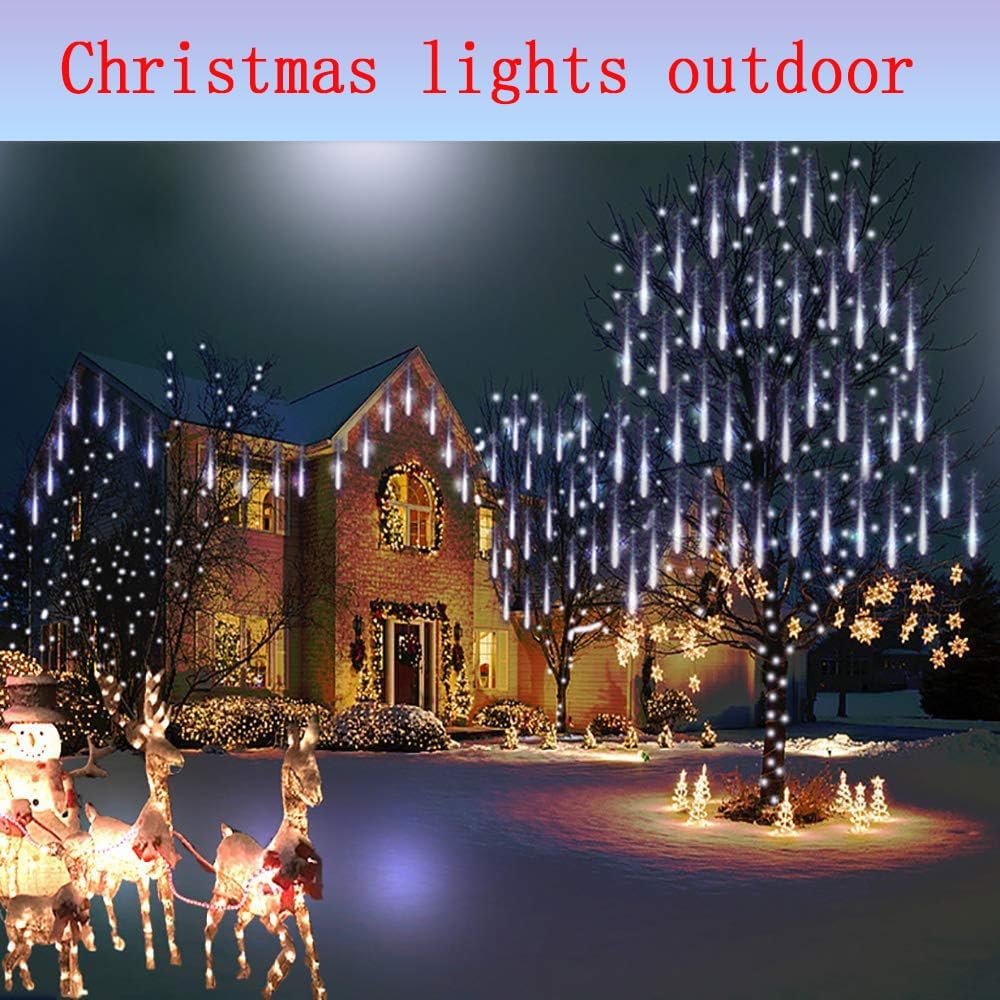 Outdoor Christmas Lights: 24Tubes(Equivalent to 3 Sets of 8-Tubes) Purtuemy Meteor Shower Lights Icicle White Christmas Lights Outdoor for Xmas Tree Halloween Decoration Wedding Party Window