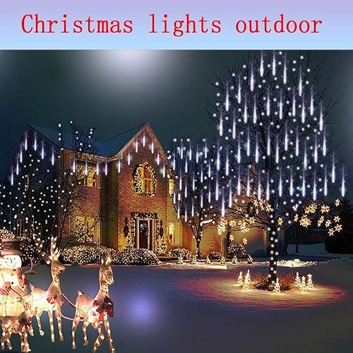 Miniatura 2 de Luces de Navidad al aire libre 24 tubos (equivalente a 3 juegos de 8 tubos) Luces de lluvia de meteoritos de Purtuemy luces blancas de Navidad al