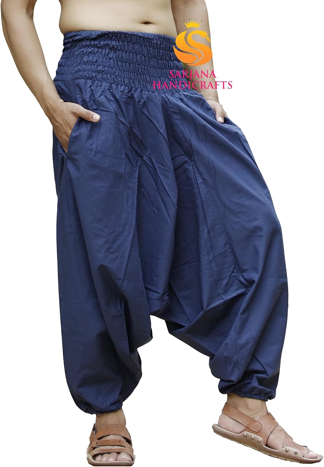 SARJANA HANDICRAFTS Mens Womens Unisex Cotton Harem Pants Yoga Baggy Genie Boho Trousers