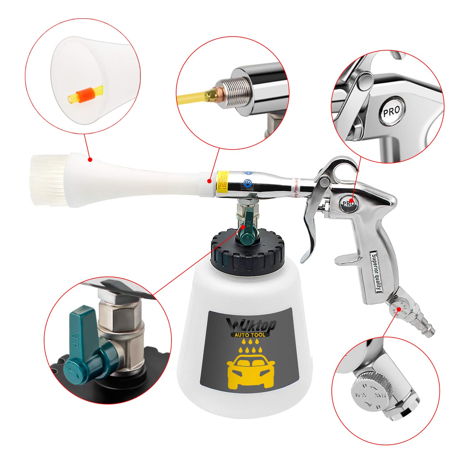 Terizger Schoonmaakpistool, auto schoonmaken pistool auto detaillering auto reiniging lucht puls machine auto wassen gereedschap hoge druk met borstel (legering borstelkop