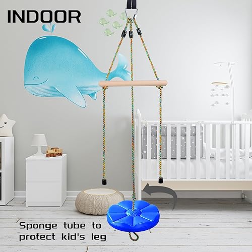 Miniatura 3 de Columpio de disco para niños, juego de columpios de árbol, accesorios de cuerda ajustable con barras de mono, 1 mosquetón, 2 correas colgantes