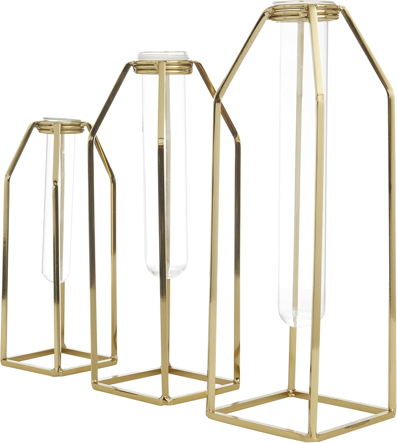 CosmoLiving by Cosmopolitan Stainless Steel Metal Decorative Vase Test Tube Centerpiece Vases, Set of 3 Flower Vases for Home Decoration 13", 12", 9"H, Gold