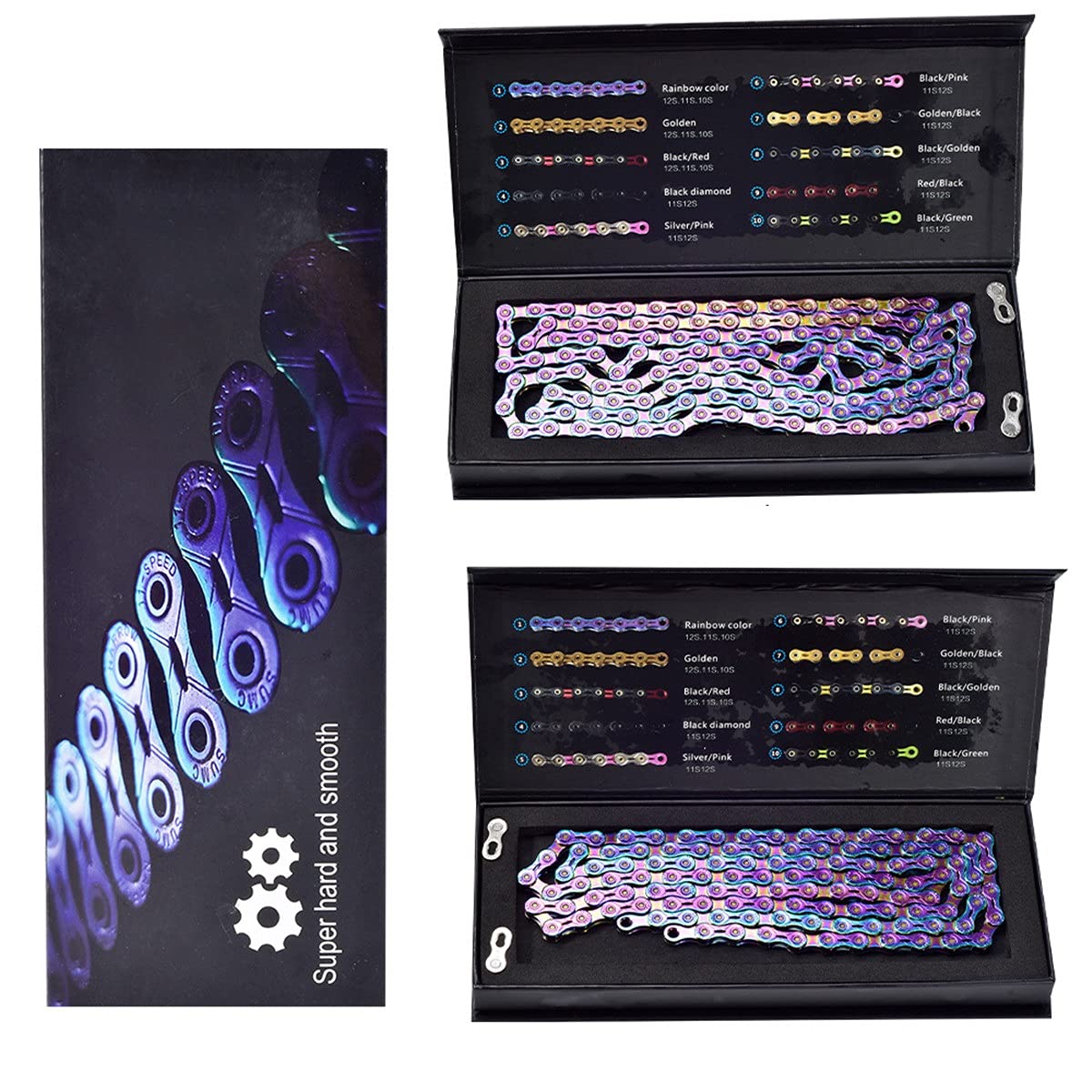 BATLAM Fahrradketten 9/10/11/12-fach halbhohle Mountainbike-Kette Legierung Rennrad-Umwerferkette Zubehör für die meisten Fahrräder (Color : Rainbow, Size : 10S) (Rainbow 10S)
