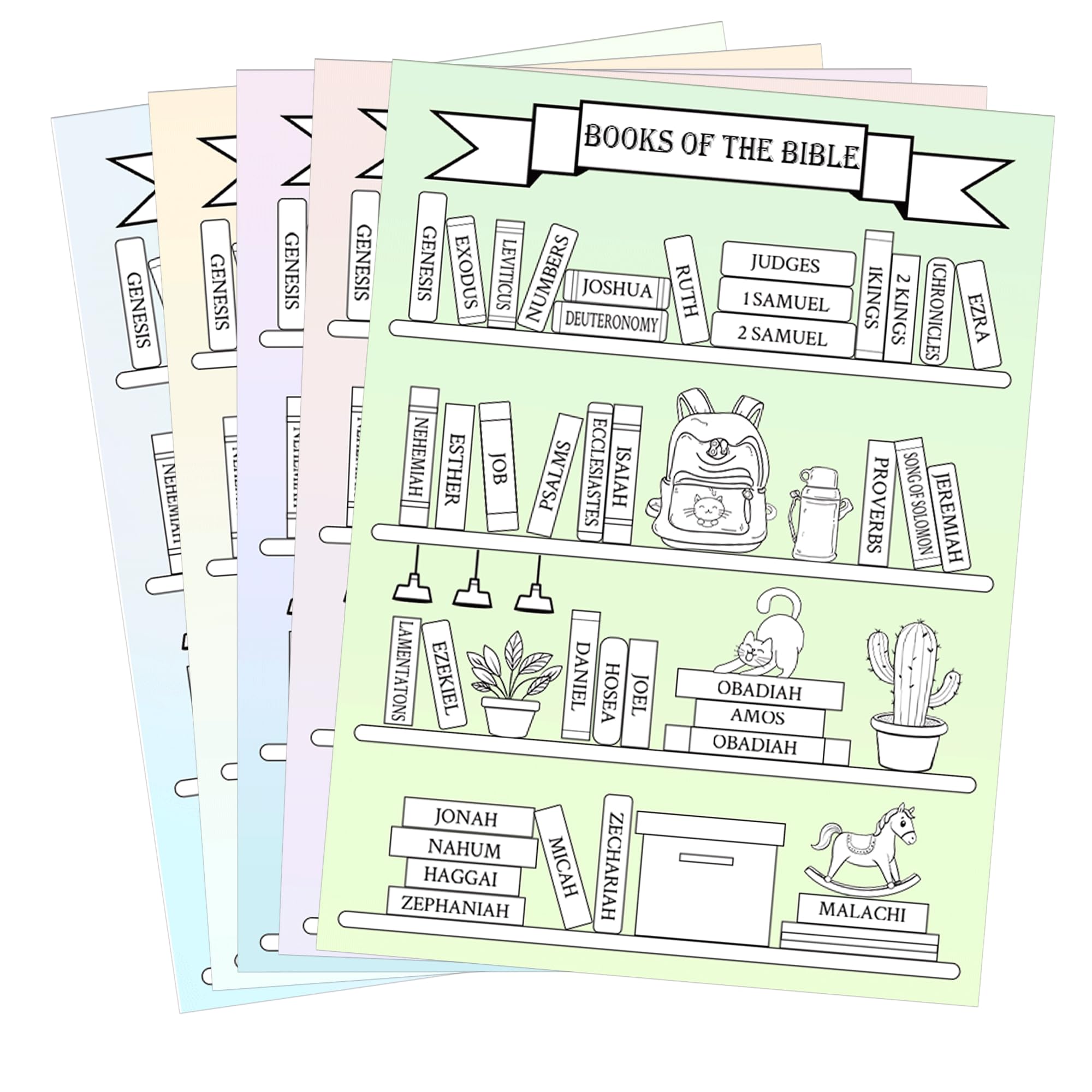 Books of The Bible Stickers 10 Pack Bible Book Shelf Sticker Christian Bible Tracker Dashboard Sticker for Women Man Bible Study 5x7 Inch (Book Shelf)