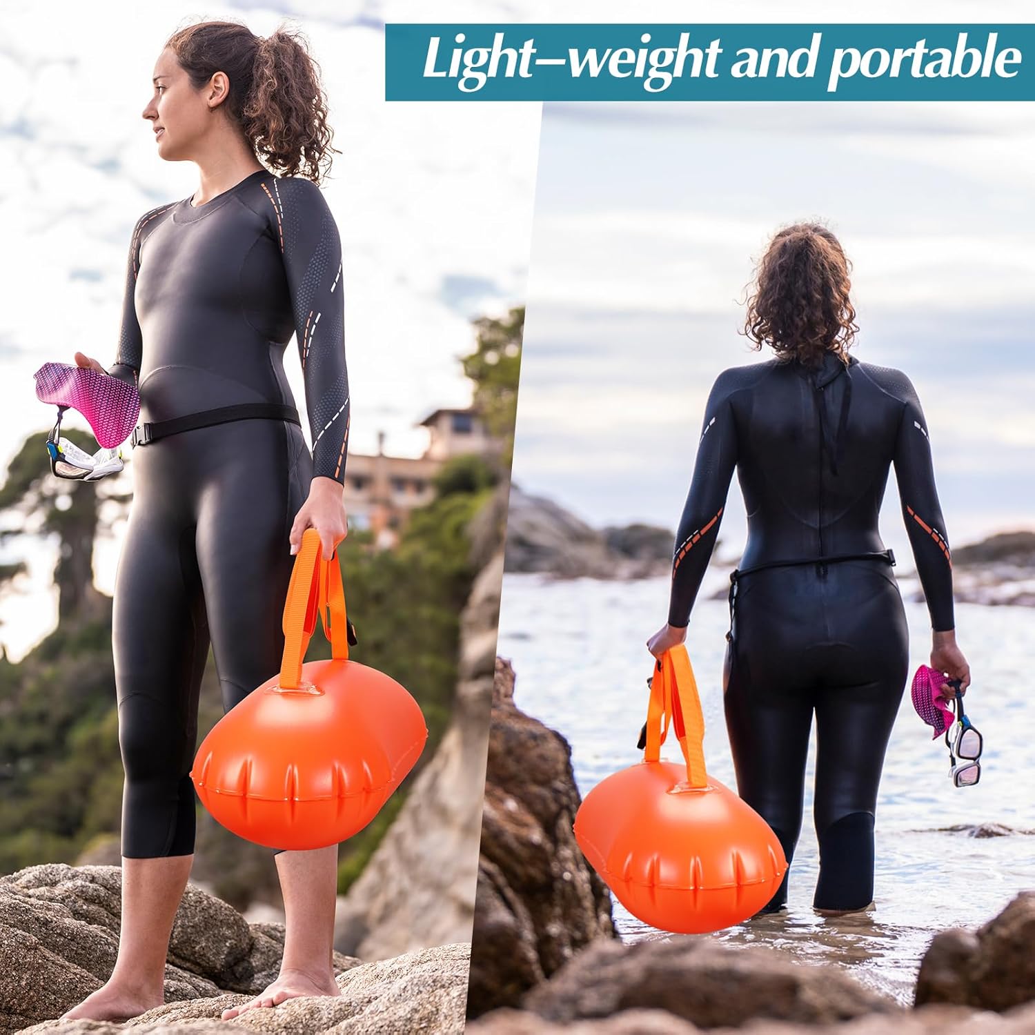 Seenelling 2 Pcs Swim Buoy Float for Open Water High-Visibility Swimming Safety Float with Adjustable Waist Belt Waterproof Dry Bag for Swim Train Kayakers