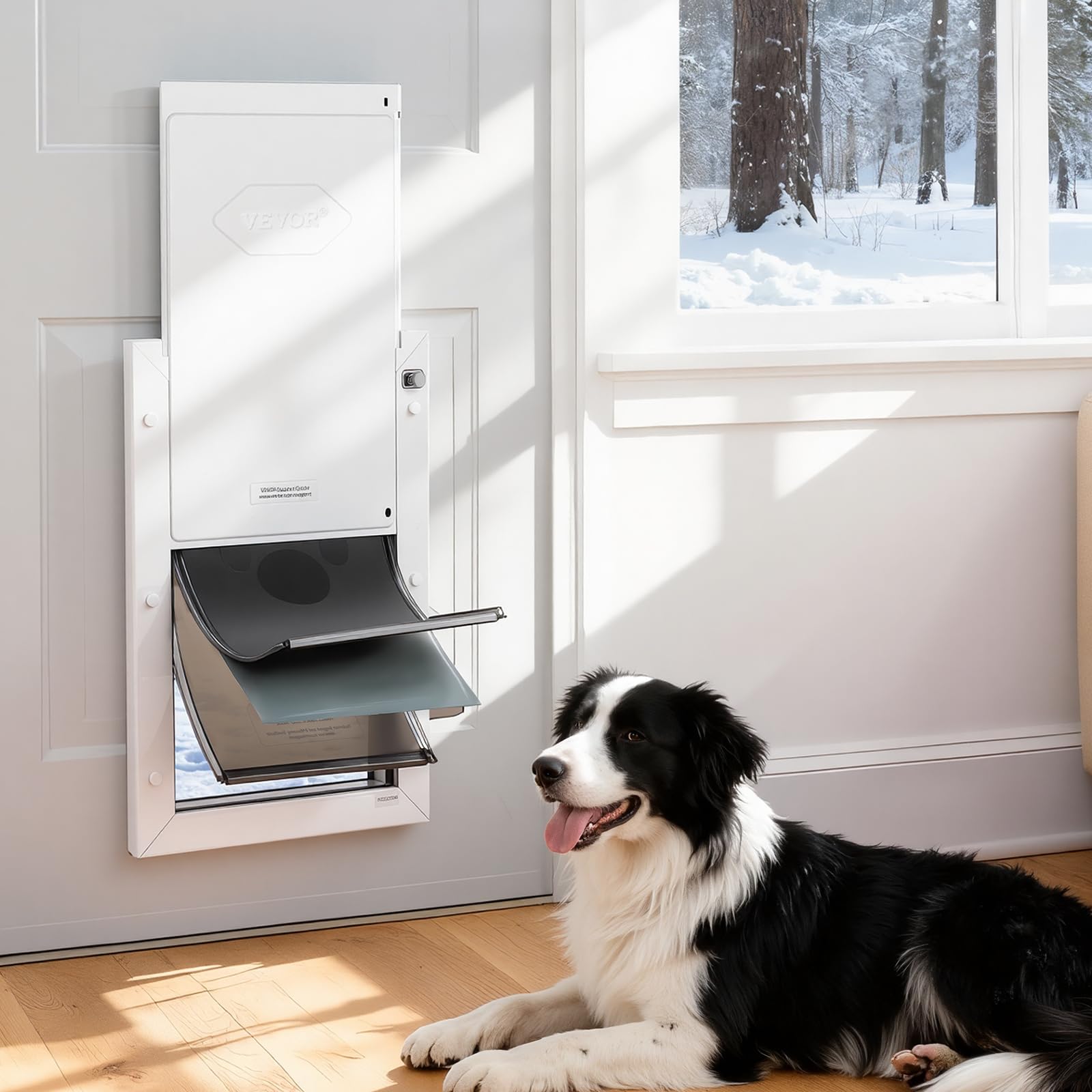VEVOR Puerta para Mascotas Tamaño Grande, Gatera para Puerta Resistente a la Intemperie con 2 Solapas Flexibles Magnéticas, Marco Metálico para Perros Dormitorio Gatos Pared Jardín Interior Exterior