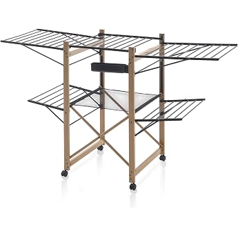 Meisterhome Clothes Airer Stand Dryer 30 m Drying Line Length Wing Clothes Airer Space Saving Metal for Clothes Towels Laundry - Black