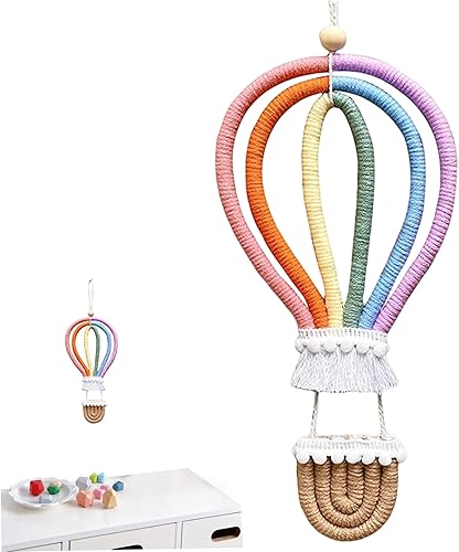Miniatura 5 de Decoración de cuarto de bebé, macramé arcoíris para colgar en la pared, globo de aire caliente, decoración de pared de macramé para colgar en la