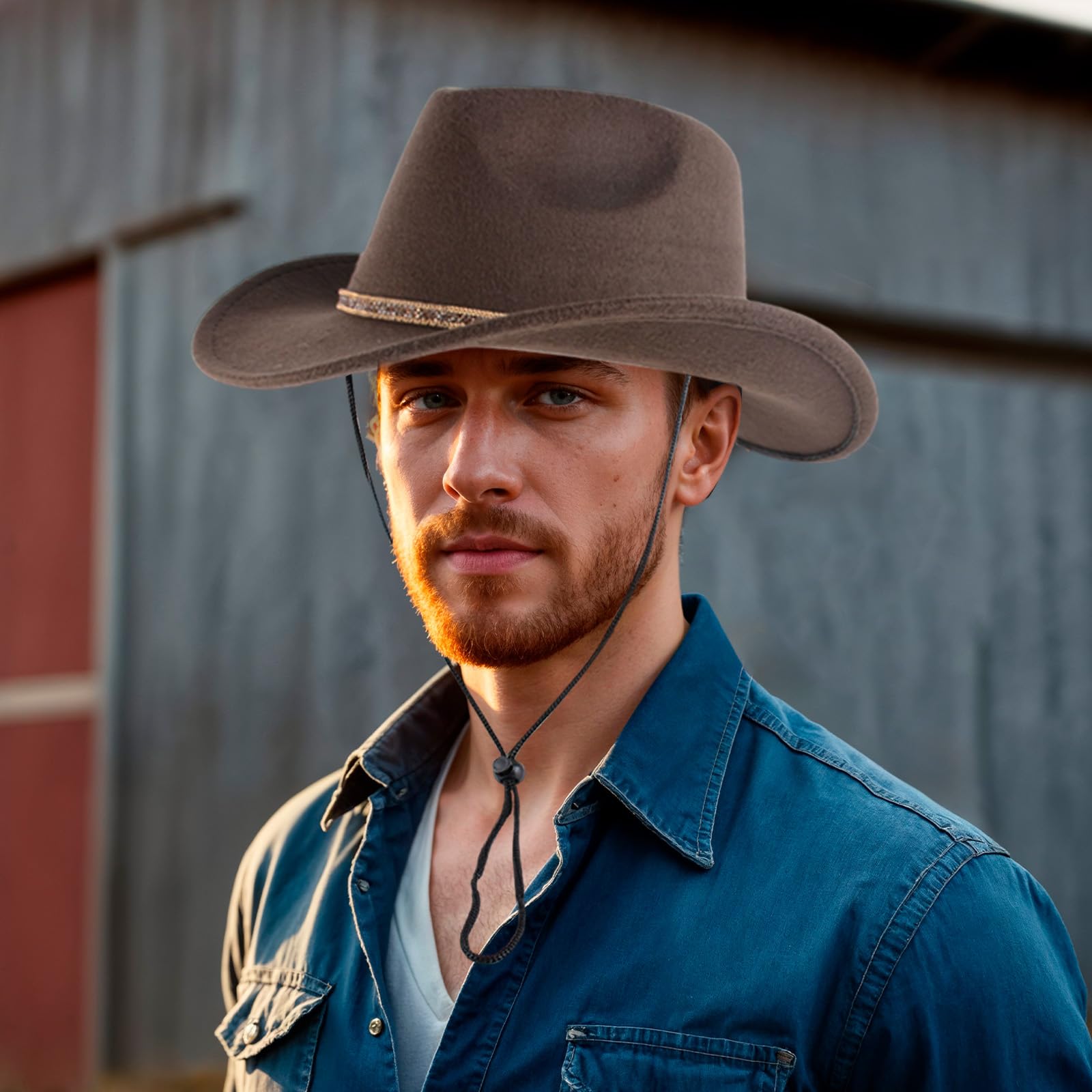 Unisex Cowboyhut aus Filz mit breiter Krempe und Band, Jeanshut für den Outdoor-Western-Stil, Accessoires für Damen und Herren, Kaffee