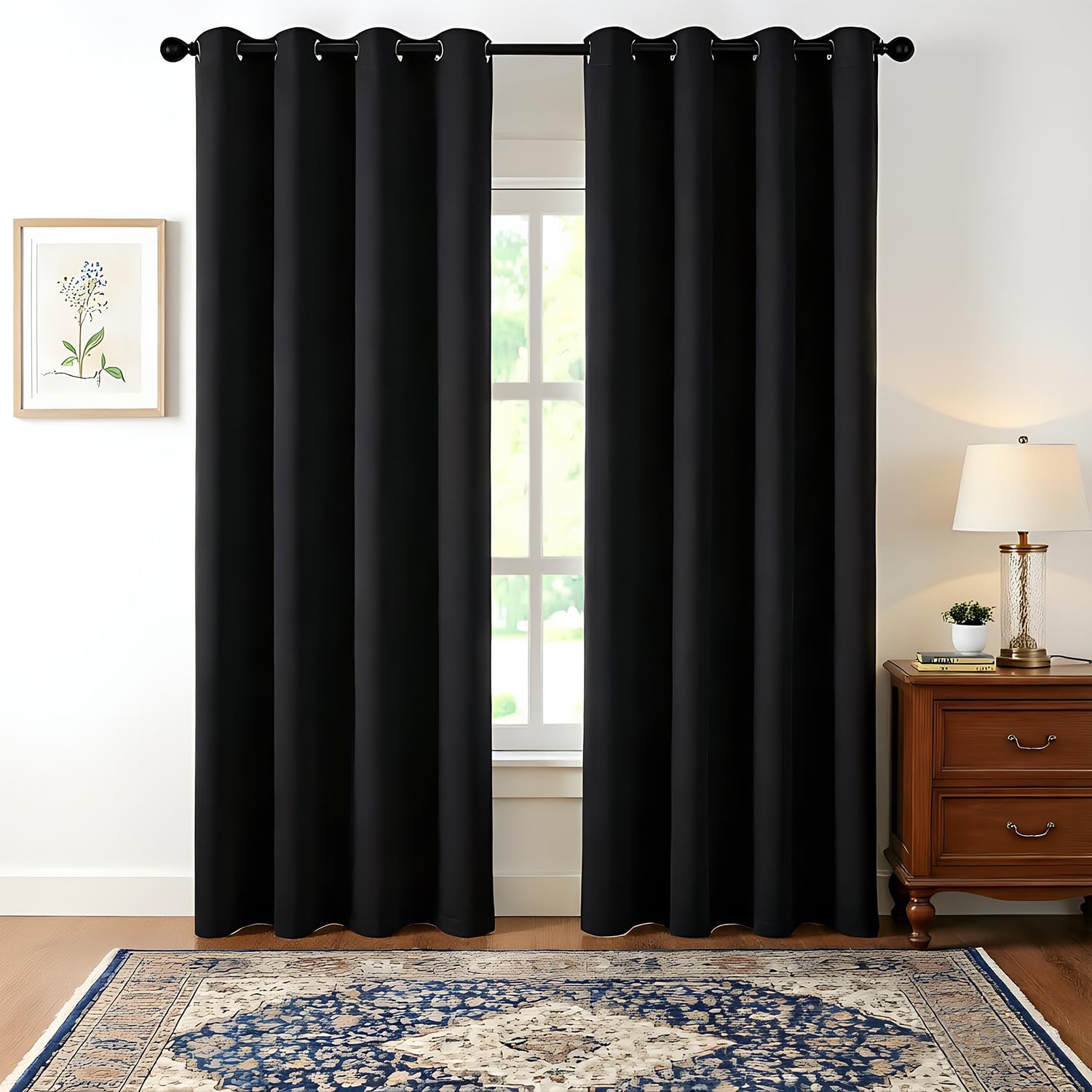 Black Blackout Curtains 84 Inches Long for Bedroom Thermal Insulated Room Darkening Black Out Curtains Drapes for Living Room 1 Panel, Black, 52" W x 84" L