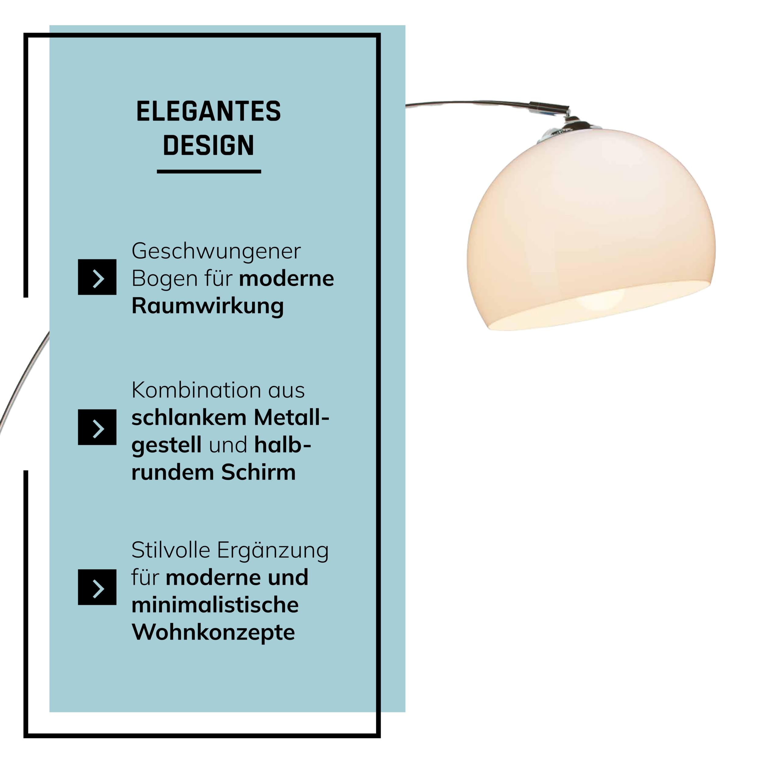 Lightbox Bogenlampe 166 cm, Chrom & Weiß, schwenkbare Lampe | Große Stehlampe mit Fußschalter, E27, max. 60 W, elegantes Statement-Piece fürs Wohnzimmer