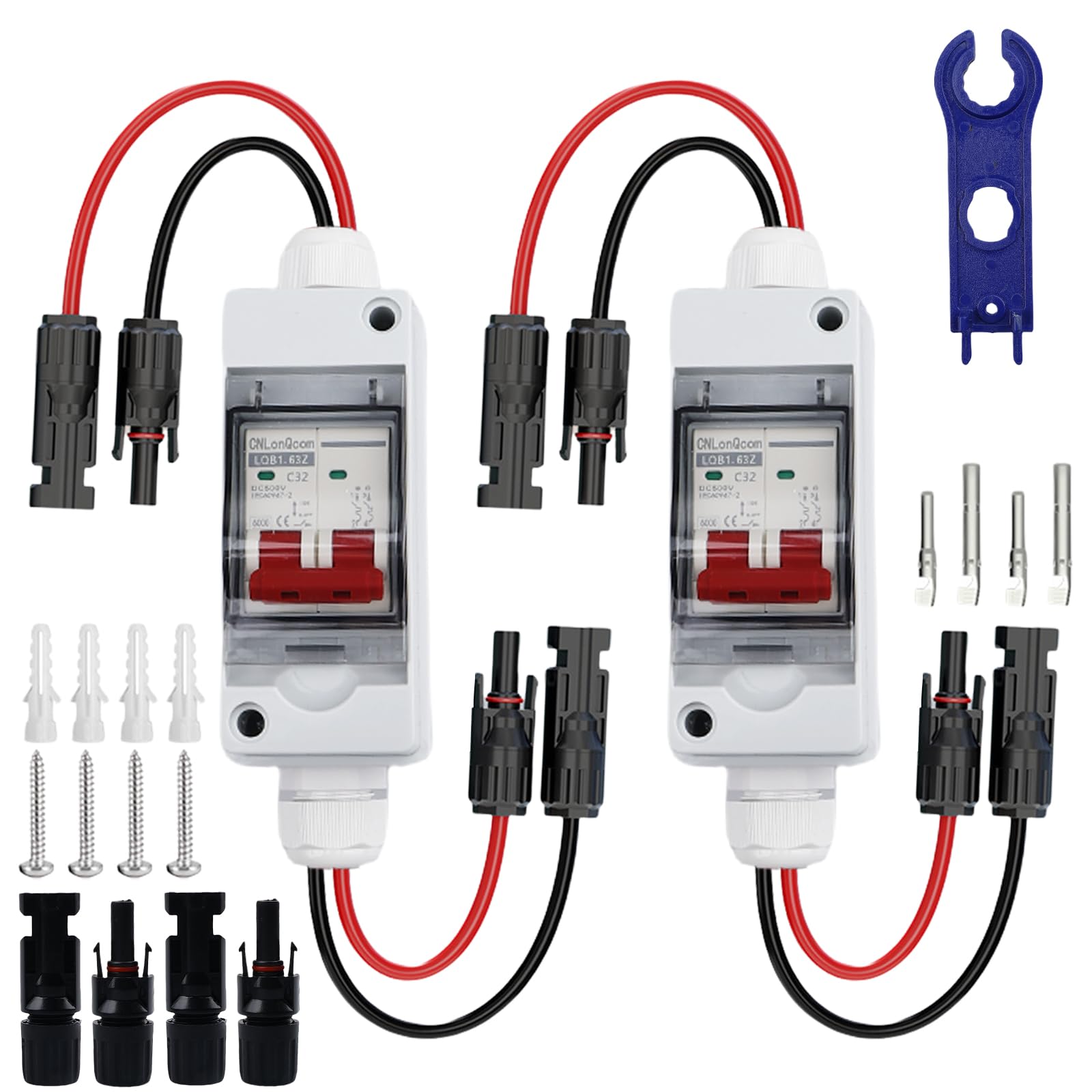 BAIFULAI 2 interruttori di separazione DC, impianto PV, fusibile automatico 32 A, DC 500 V, con cavo da 260 mm, IP65, impermeabile, per modulo fotovoltaico, impianto solare da balcone