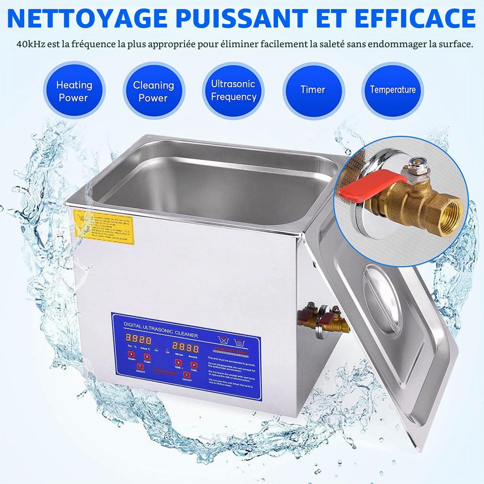 Nettoyeur À Ultrasons Pour Disques Vinyles, Machine À Laver Les Disques En Acier Inoxydable Avec Kit De Séchage À Hauteur Réglable, Nettoyage En Profondeur 180 W, Pour Objets Tels Que Bijoux-6.5L
