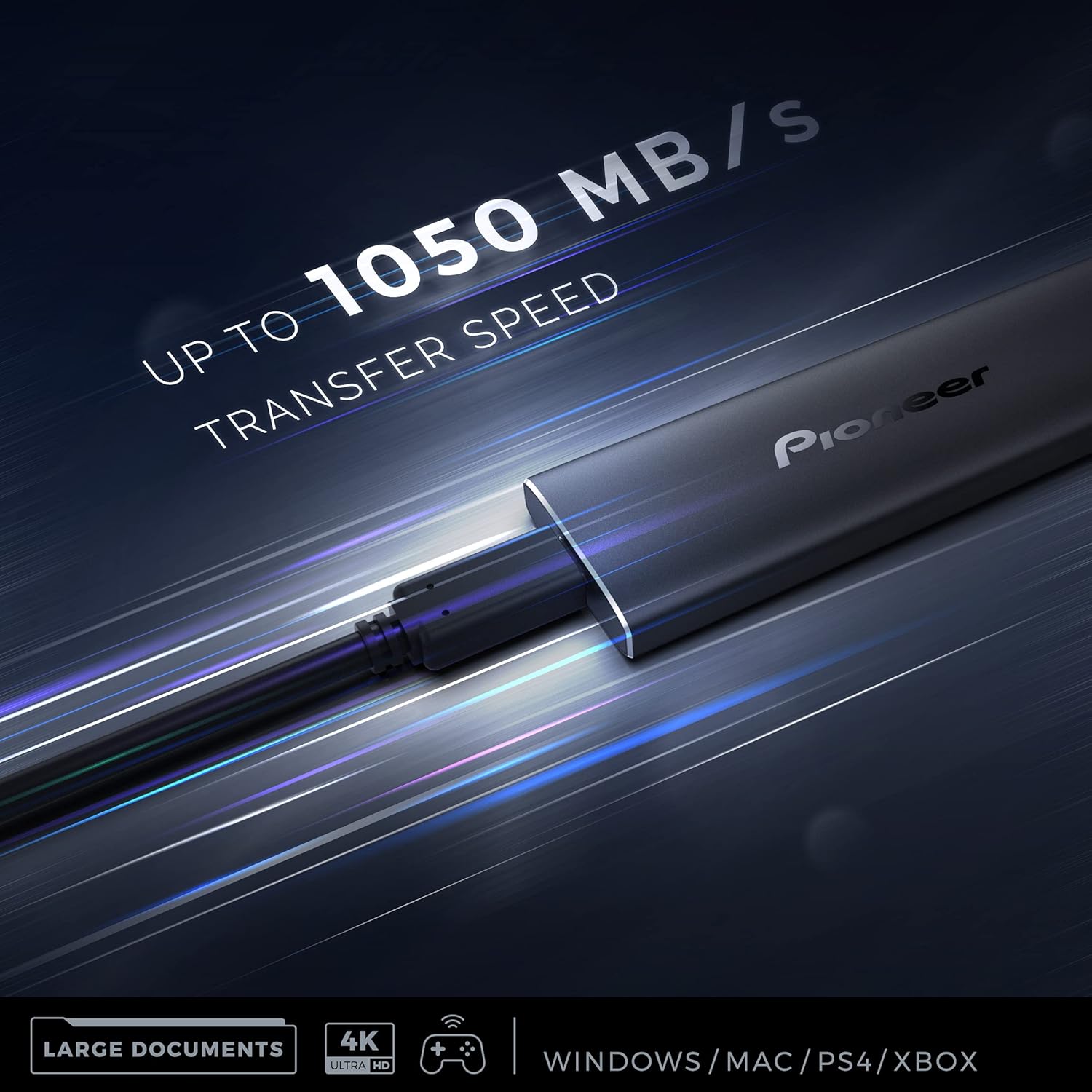 Pioneer Portable SSD 256GB - up to 1050MB/s - USB 3.2 Gen2 External Solid State Drive (APS-XS05 PRO), Space Gray : Electronics