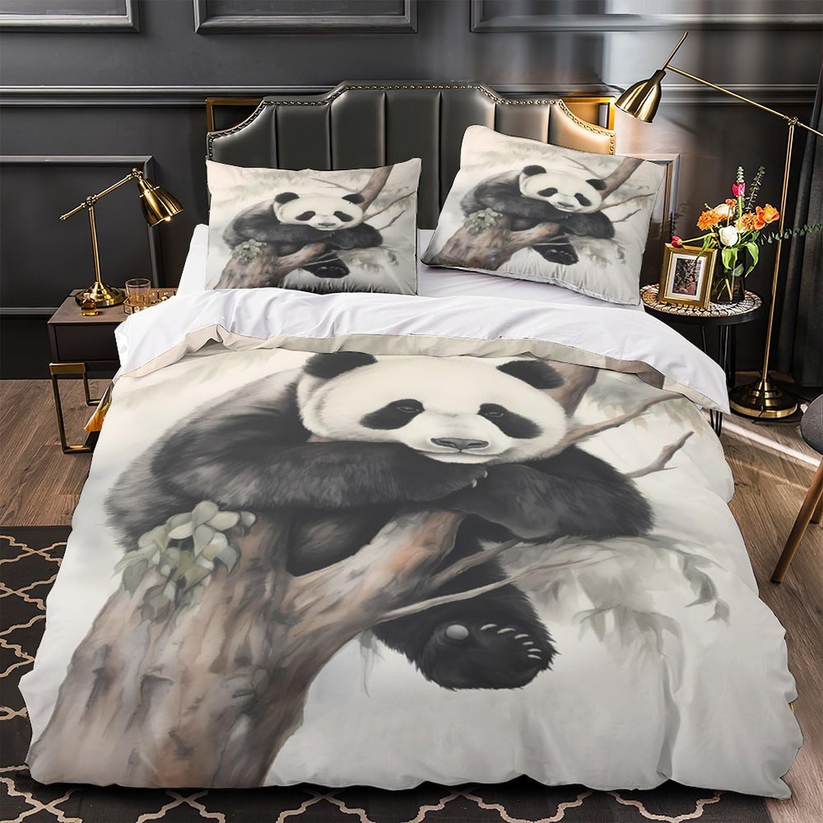 Parure de lit motifs floraux bohèmes avec housse de couette microfibre 220x240 pour lit King