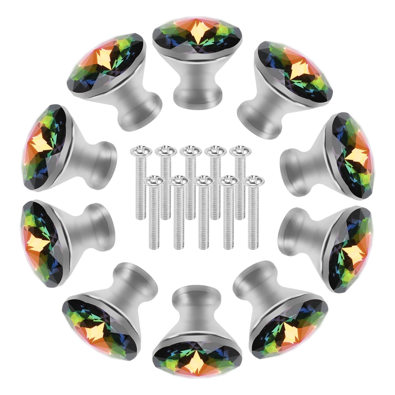 MWAHJU 10PCS 30MM Colorful Crystal Knobs for Cupboard