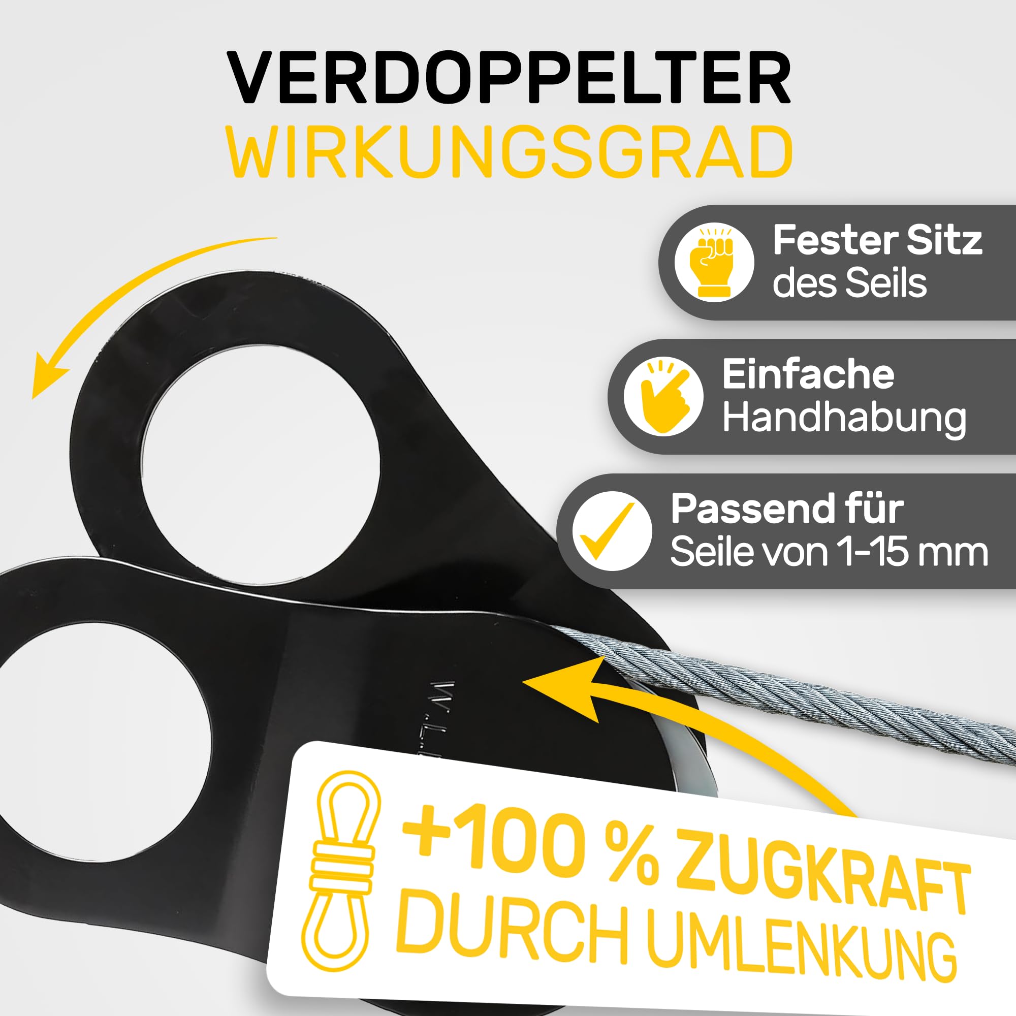 Melko - Umlenkrolle Seilwinde aus Stahl bis 10 t Zuglast - Umlenkriemenscheibe mit Verdrehschutz für 1-15mm Kunststoff- & Stahlseile - Forstseilwinde Zubehör zur Umleitung von Flaschenzug & Seilzug
