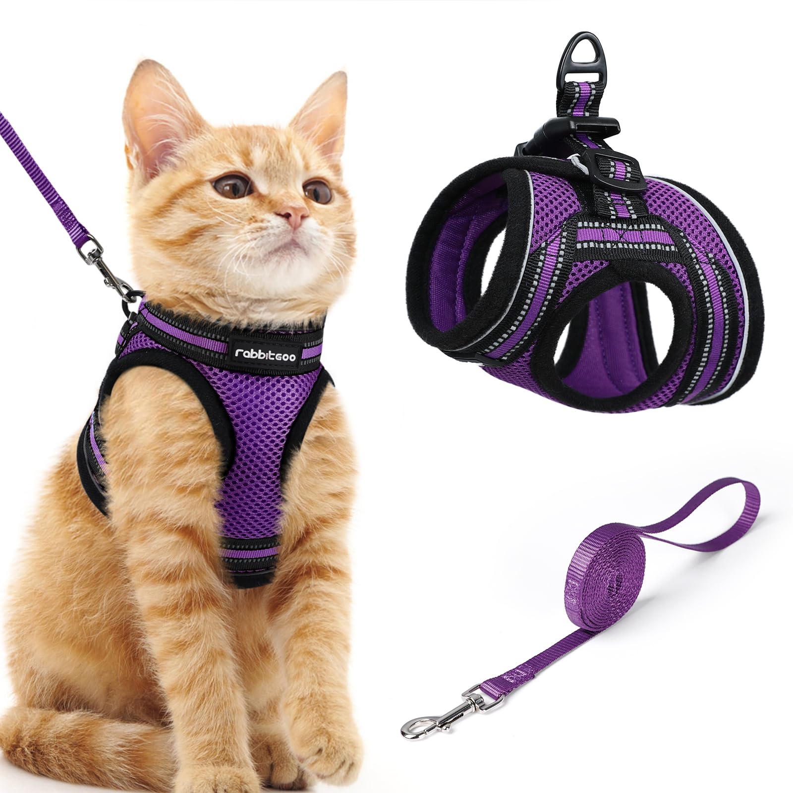 rabbitgoo Cat Harness and Leash Set for Walking Escape Proof, Adjustable Soft Kittens Vest with Reflective Strip for Cats, Comfortable Outdoor Vest, Black, Small — view 15