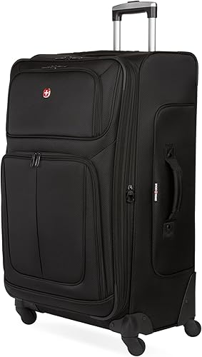 SWISSGEAR Sion Softside Expandable Spinner Luggage Durable Lightweight Travel Suitcase, Black, Checked-Large 29-Inch