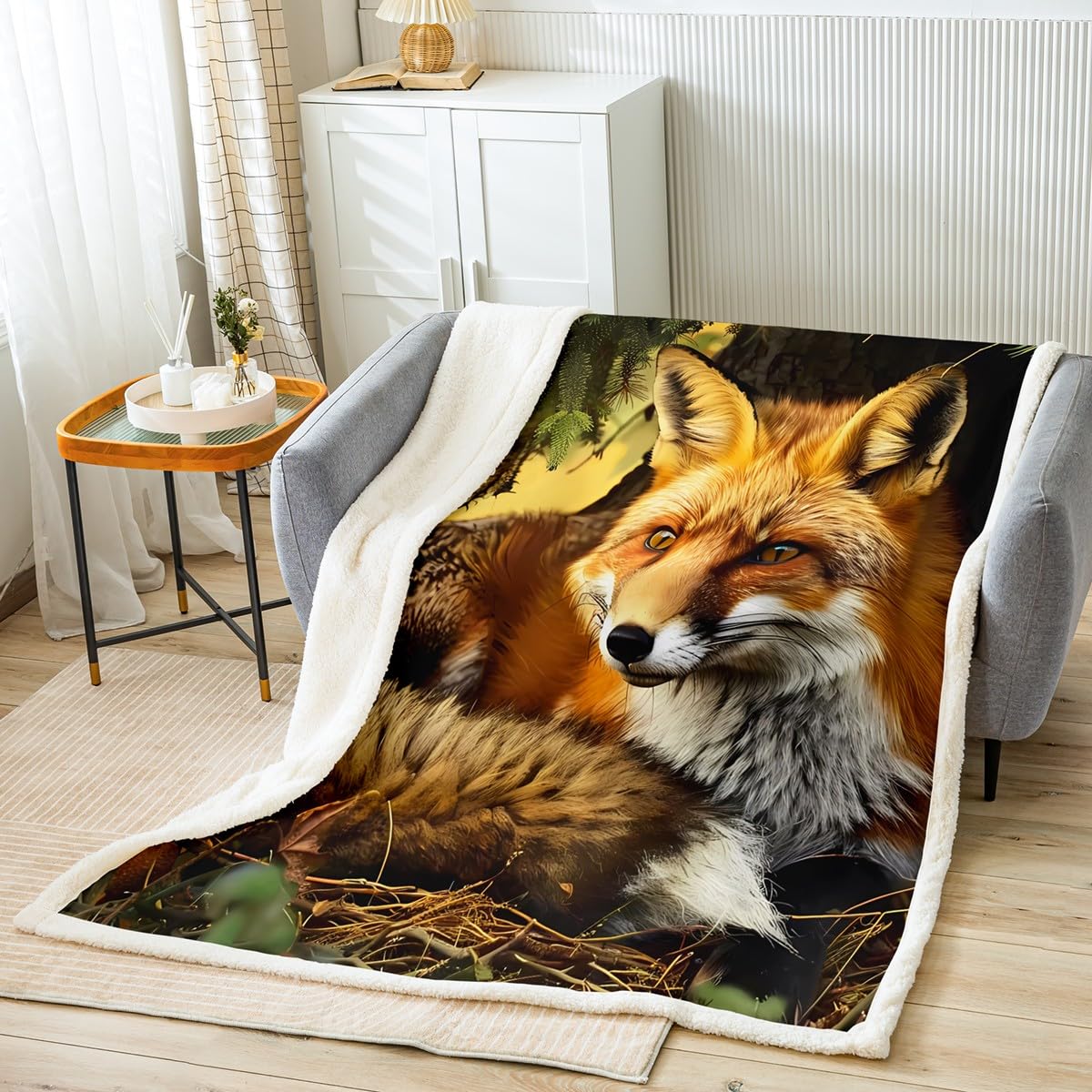 amazon-com-fox-print-sherpa-blanket-3d-wild-animal-theme-throw-blanket-woodland-fox-fleece-blanket-for-couch-bed-sofa-room-decor-lightweight-nature-wildlife-pattern-fuzzy-blanket-baby-30-x40-home