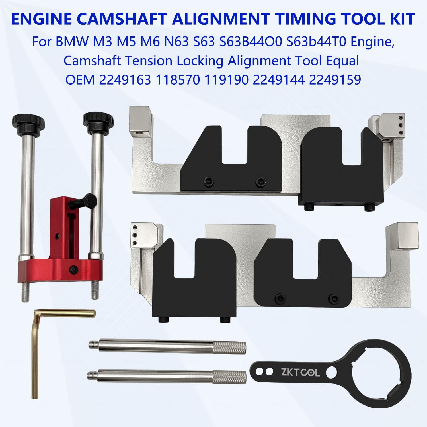ZKTOOL Kit di strumenti di bloccaggio albero a camme motore compatibile con BMW M3 M5 M6 S63 B44O0 B44T0 motore, OEM 2249117 2249140 2249144