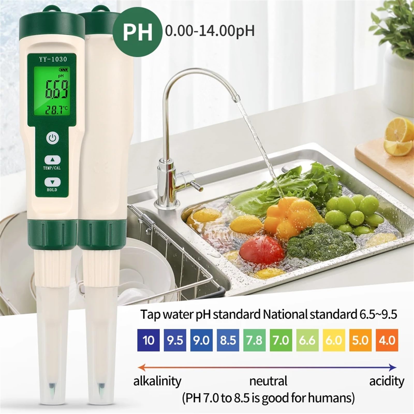 Testeurs de pH YY-1030 Alimentaire PH mètre thermomètre électrode PH Instrument de Mesure for Aquarium testeur de qualité de l'eau Nourriture Viande Fromage Lait Sol