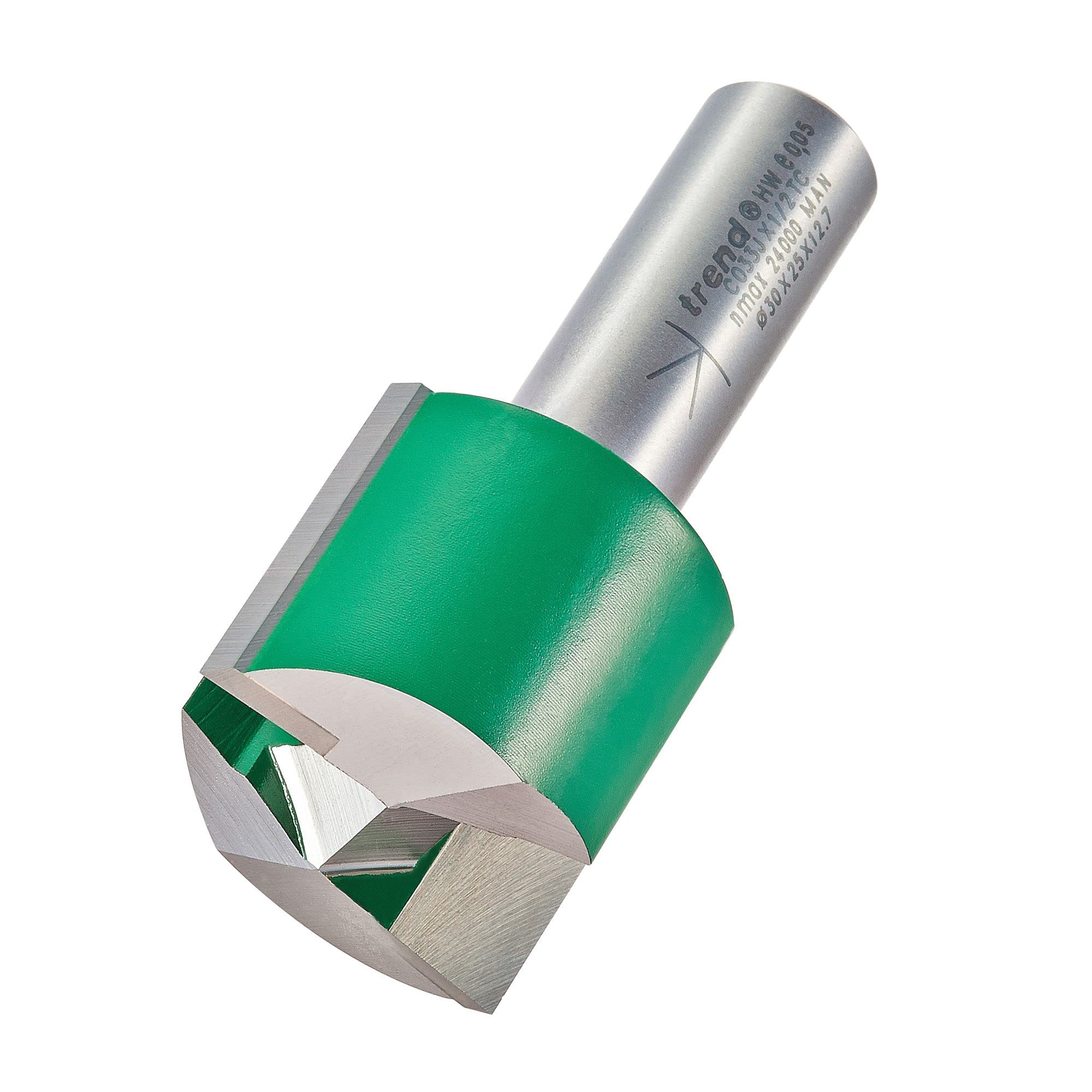 Trend CraftPro Straight Two Flute Router Cutter, 1/2 Inch Shank, 30mm Cut Diameter & 25mm Cut Length, Tungsten Carbide Tipped, C033JX1/2TC