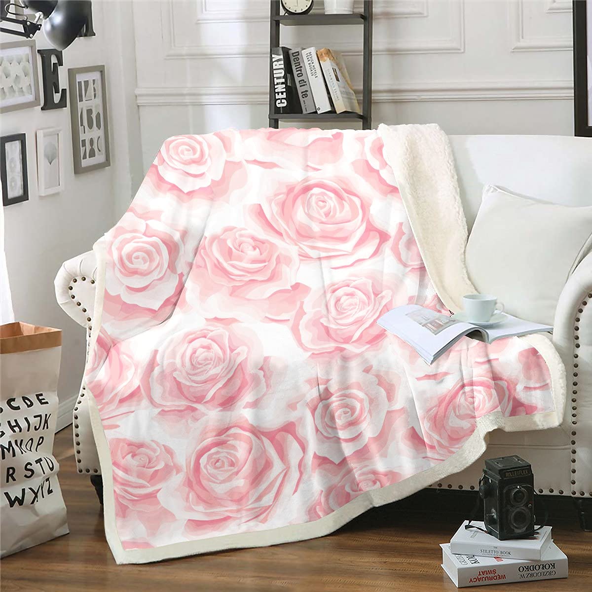 Coperta Neonato 3D In Pile Sherpa Rosa Cipria | Morbida E Grande 101x76 Cm | Regalo Baby Shower