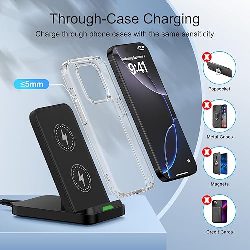 Miniatura 6 de Soporte de cargador inalámbrico para Samsung Galaxy S25 FE Ultra Plus S24 S23 S22 S21, Motorola Desk Android Phone Estación de carga rápida