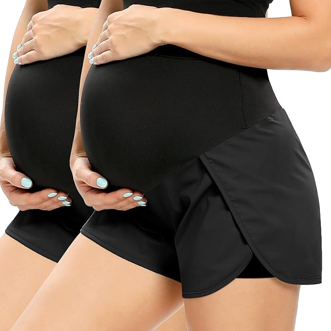 AMPOSH Women's Maternity Workout Shorts Over Belly Buttery Soft