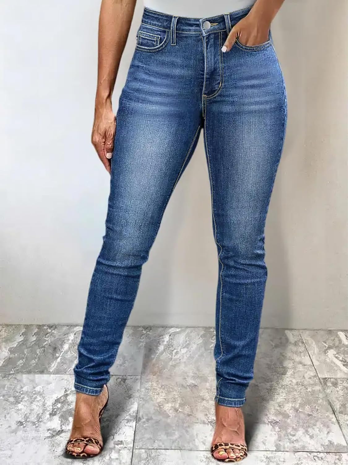 Cuyulitcik Plus Size Jeans for Women Stretchy Curvy Skinny High Waisted Ankle Pants, Stretch Denim with Curvy Fit