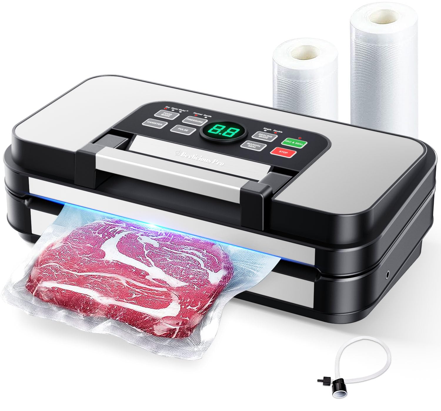 95Kpa Powerful Precision Pro Vacuum Sealer, with 10-in-1 Functions, Easy-Lock Handle, Double Heat Seal & Double Pump, Vacuum Sealer Machine for Food with Bags Storage, Built-in Cutter, Silver Gray