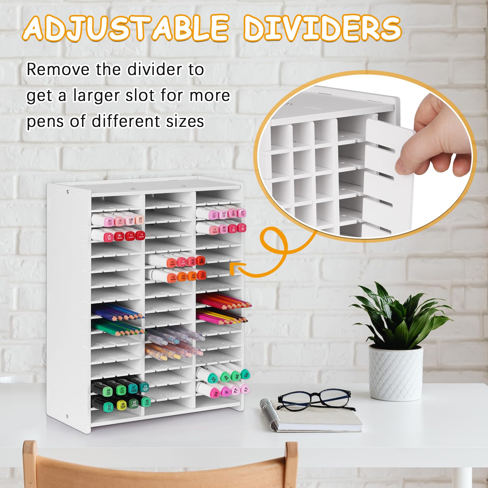 Loghot Marker-Aufbewahrung, Organizer, Marker-Halter, 120 Fächer, Marker-Organizer für den Schreibtisch mit herausnehmbarer Trennwand, Kunstmarker-Rack zur Aufbewahrung von Markern, Stiften,