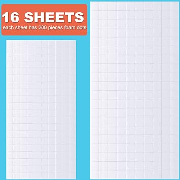 Zonon 16 Sheets Adhesive Foam Squares 3200 Pcs Total Double Sided Foam Dots Mini Precut Squares Sticky Pop Dots Tapes for DIY Crafts Shaker Cards Scrapbook Office Supplies 2 Size